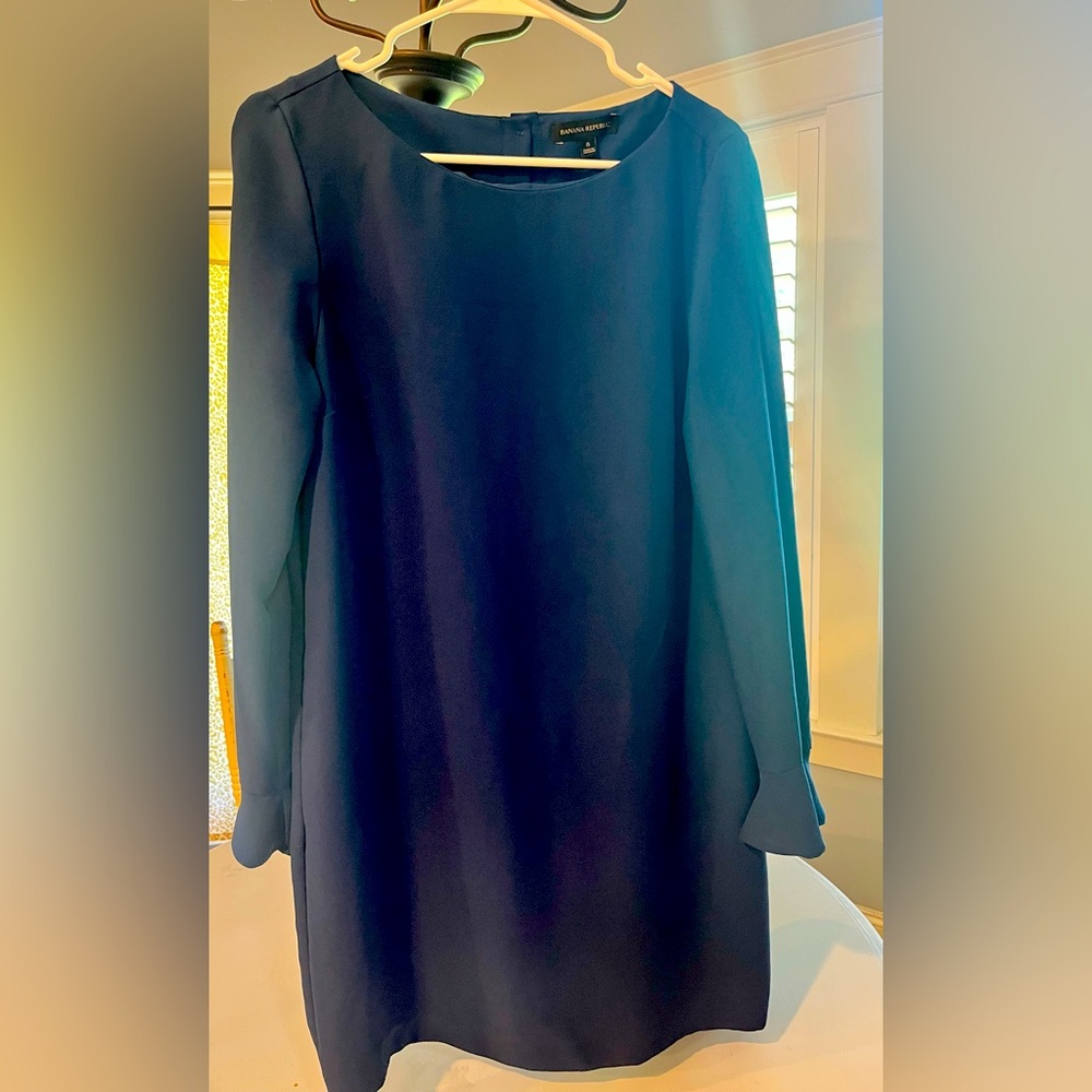Banana Republic Navy Shift Dress Button Back